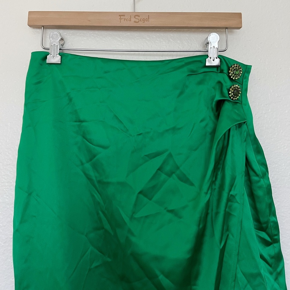 Zara Green Satin Midi Skirt with Side Slit - Picture 9 of 11